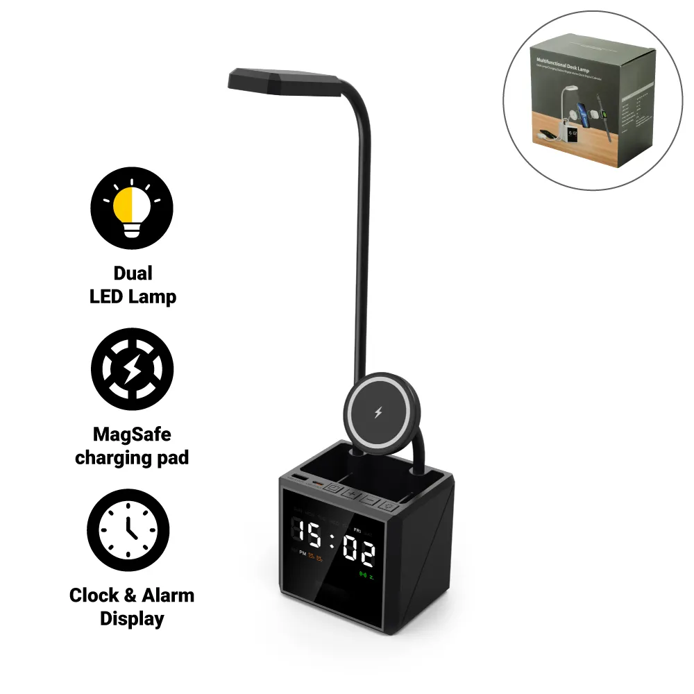 Multi-functional Desk Lamp with 15W Fast Wireless Charger & Digital Clock